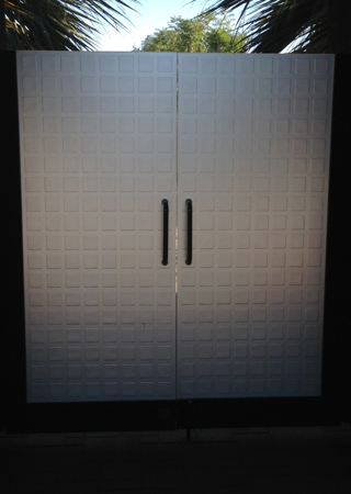 Gate Glass Insert featuring Frosted Glass Design Etched Glass by Sans Soucie Art Glass with Custom Geometric Design Squares