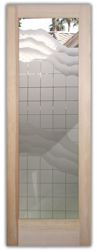 Art Glass Front Door Featuring Sandblast Frosted Glass by Sans Soucie for Semi-Private with Geometric Squares & Waves Design