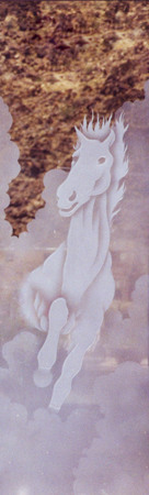 Door Glass Insert with a sandblast Frosted Glass Wildlife Design Custom-Designed Decorative Etched Glass