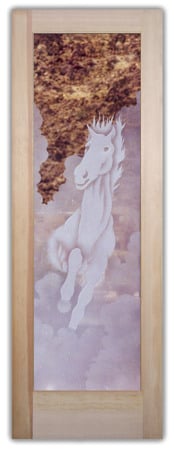 Interior Door with a sandblast Frosted Glass Wildlife Design Custom-Designed Decorative Etched Glass