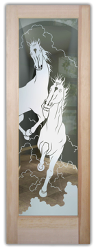 Handcrafted Etched Glass Front Door by Sans Soucie Art Glass with Custom Western Design Called Stallions Creating Not Private