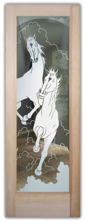 Front Door featuring Frosted Glass Design Etched Glass by Sans Soucie Art Glass with Custom Western Design Stallions