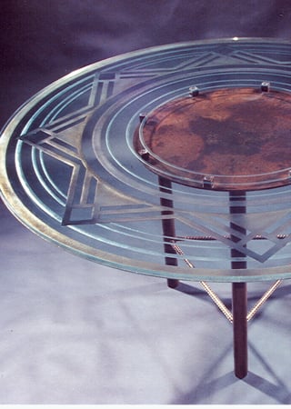 Glass Dining Table with Frosted Glass Geometric Stargazer  Design by Sans Soucie