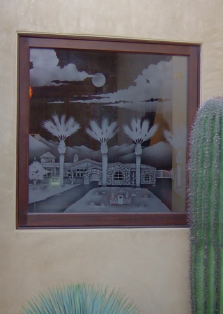 Window with a Frosted Glass Stone House Landscapes Design for Semi-Private by Sans Soucie Art Glass
