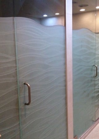 Shower Enclosure with sandblast Frosted Glass Design Art Glass Featuring Sandblast Etched Glass by Sans Soucie
