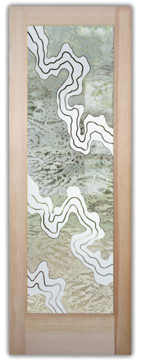 Front Door with a Frosted Glass Streams Abstract Design for Semi-Private by Sans Soucie Art Glass