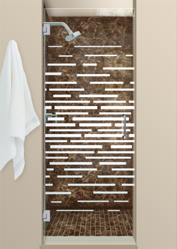 Shower Door with Frosted Glass Geometric Strips Expanded Design by Sans Soucie