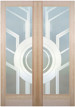 Art Glass Front Door Featuring Sandblast Frosted Glass by Sans Soucie for Private with Geometric Sun Odyssey II Design