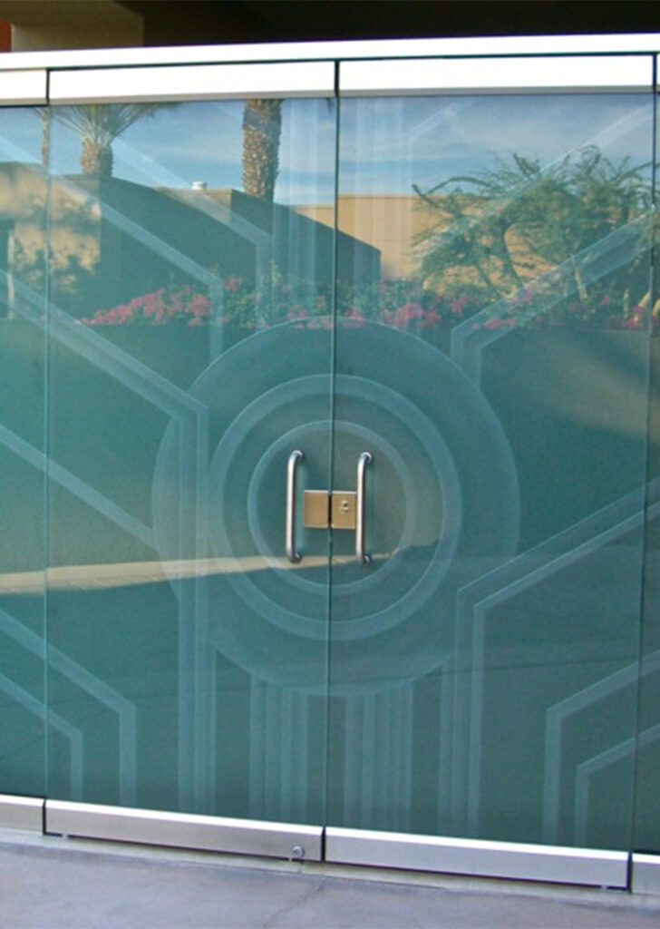 Frameless frosted glass exterior doors