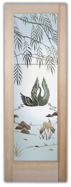 Handmade Sandblasted Frosted Glass Front Door for Semi-Private Featuring a Wildlife Design Swan Song by Sans Soucie