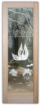 Front Door featuring a Frosted Glass Wildlife Design Sandblast Etched Glass Swan Song Design by Sans Soucie