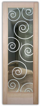 Front Door with a Frosted Glass Swirls Geometric Design for Semi-Private by Sans Soucie Art Glass