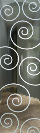 Door Glass Insert with a Frosted Glass Swirls Geometric Design for Semi-Private by Sans Soucie Art Glass