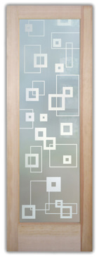 Handcrafted Etched Glass Interior Door by Sans Soucie Art Glass with Custom Geometric Design Called Synergy Creating Private