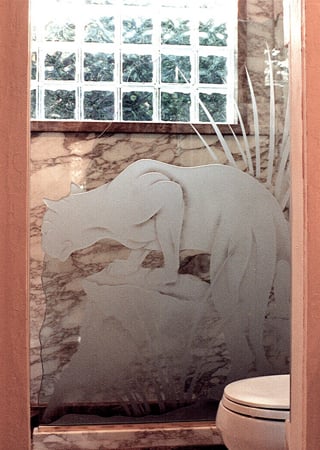 Shower Partition with a Frosted Glass The Hunt Wildlife Design for Semi-Private by Sans Soucie Art Glass