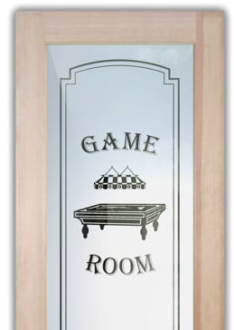 Bathroom Door with Frosted Glass Whimsical Billiards Design by Sans Soucie