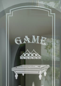 Theme Room Insert with Frosted Glass Whimsical Billiards Design by Sans Soucie