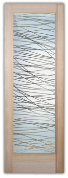 Handcrafted Etched Glass Front Door by Sans Soucie Art Glass with Custom Geometric Design Called Threads Creating Semi-Private