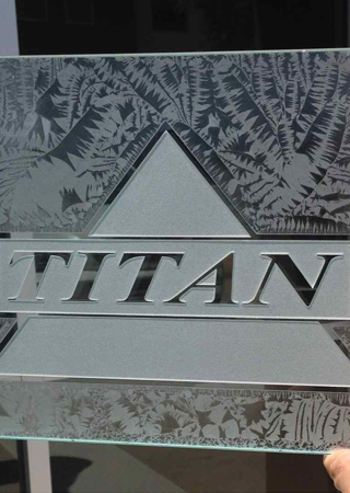 Glass Sign with a sandblast Frosted Glass Logos Design Custom-Designed Decorative Etched Glass