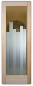Art Glass Interior Door Featuring Sandblast Frosted Glass by Sans Soucie for Semi-Private with Geometric Towers II Design