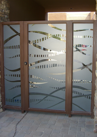 Gate Glass Insert with a Frosted Glass Trails Abstract Design for Semi-Private by Sans Soucie Art Glass