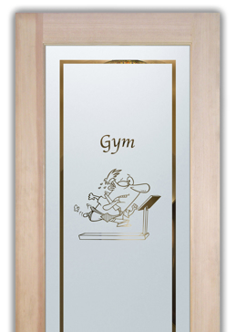 Bathroom Door with a Frosted Glass Treadmill Whimsical Design for Semi-Private by Sans Soucie Art Glass
