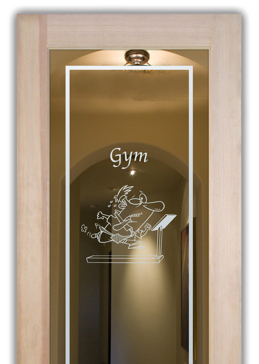 Bathroom Door with a Frosted Glass Treadmill Whimsical Design for Not Private by Sans Soucie Art Glass
