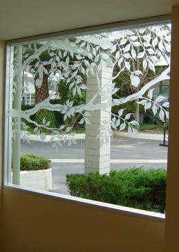 Window with Frosted Glass Trees Tree of Life Design by Sans Soucie