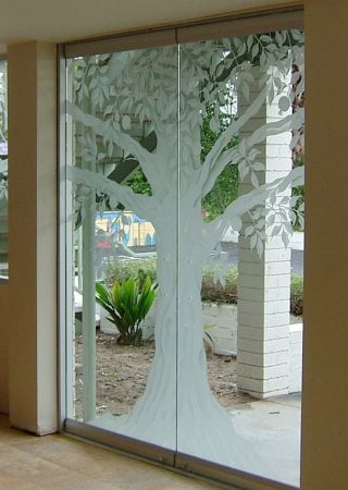 All Glass Front Door with Frosted Glass Tree Tree of Life Design by Sans Soucie