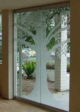 Exterior Glass Door with Frosted Glass Trees Tree of Life Design by Sans Soucie