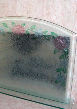Fireplace Screen with a Frosted Glass Trellised Roses Floral Design for Semi-Private by Sans Soucie Art Glass