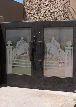 Handmade Sandblasted Frosted Glass Gate Insert for Semi-Private Featuring a  Design Triple Jump by Sans Soucie