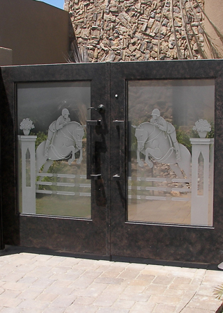 Gate Glass Insert featuring a Frosted Glass Traditional Design Sandblast Etched Glass Triple Jump Design by Sans Soucie