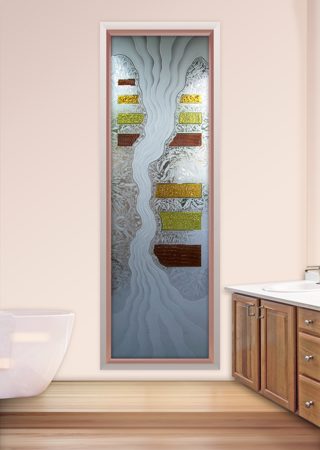 Window with a sandblast Frosted Glass Abstract Design Custom-Designed Decorative Etched Glass