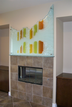 Custom-Designed Decorative Glass Wall Art with Sandblast Etched Glass by Sans Soucie Art Glass Handcrafted by Glass Artists