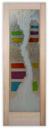 Interior Door with Frosted Glass Abstract Triptic Primary Design by Sans Soucie