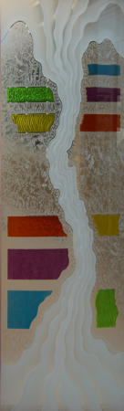 Door Glass Insert with Frosted Glass Abstract Triptic Primary Design by Sans Soucie