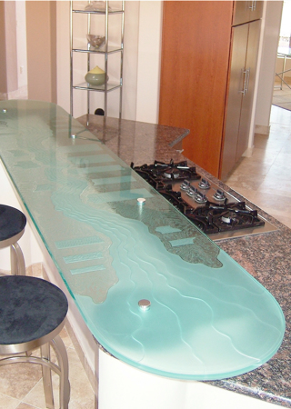 Glass Counter with sandblast Frosted Glass Design Art Glass Featuring Sandblast Etched Glass by Sans Soucie
