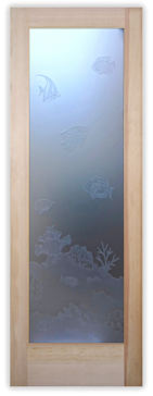 Private Interior Door with Sandblast Etched Glass Art by Sans Soucie Featuring Tropical Fish Oceanic Design
