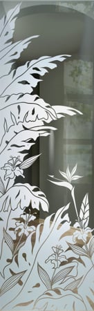 Interior Glass Insert with a sandblast Frosted Glass Tropical Design Custom-Designed Decorative Etched Glass