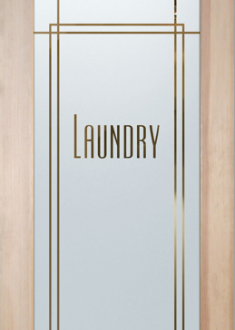 Custom-Designed Decorative Laundry Door with Sandblast Etched Glass by Sans Soucie Art Glass Handcrafted by Glass Artists