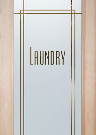 Laundry Room Door with a sandblast Frosted Glass Geometric Design Custom-Designed Decorative Etched Glass