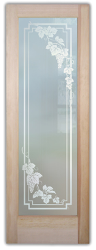 Handcrafted Etched Glass Interior Door by Sans Soucie Art Glass with Custom Grapes & Ivy Design Called Vineyard Grapes Cascade Creating Private