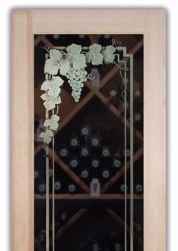 Handmade Sandblasted Frosted Glass Wine Door for Semi-Private Featuring a Grapes & Ivy Design Vineyard Grapes Garland by Sans Soucie