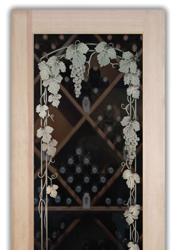 Custom-Designed Decorative Wine Door with Sandblast Etched Glass by Sans Soucie Art Glass Handcrafted by Glass Artists