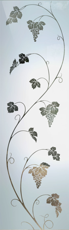 Interior Glass Insert with a sandblast Frosted Glass Grapes & Ivy Design Custom-Designed Decorative Etched Glass