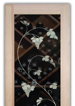 Custom-Designed Decorative Wine Door with Sandblast Etched Glass by Sans Soucie Art Glass Handcrafted by Glass Artists