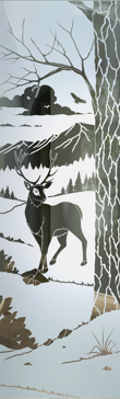 Interior Insert with Frosted Glass Wildlife Wandering White Tail Design by Sans Soucie