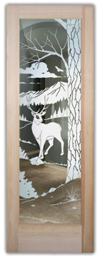 Front Door with Frosted Glass Wildlife Wandering White Tail Design by Sans Soucie
