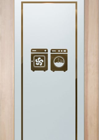 Laundry Room Door with a Frosted Glass Washer Dryer Whimsical Design for Semi-Private by Sans Soucie Art Glass
